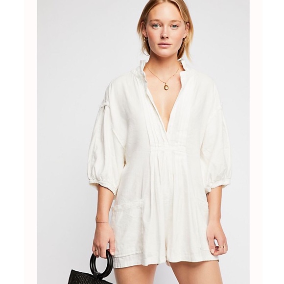 Free People Pants - NWT Free People Tomboy White Linen Romper Large